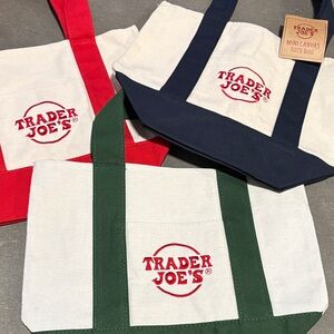 Trader Joe's Mini Canvas Tote Bags set of 3 (Red, Blue and Green)